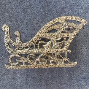 Christmas Sleigh Metal Brass Decor Gold Painted Display Holder Heavy 4.5" Tall